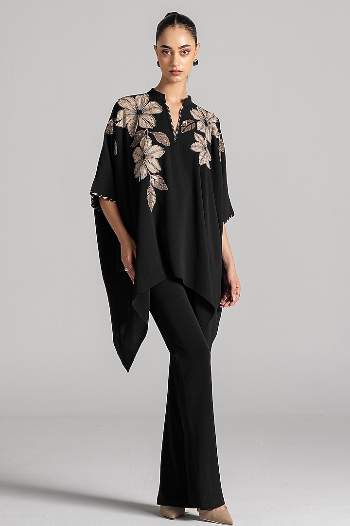 Black Crepe Handkerchief Tunic by Namrata Joshipura at Pernia's Pop Up Shop