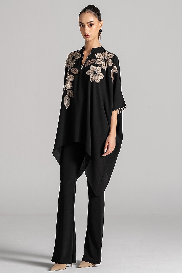 Black Crepe Handkerchief Tunic by Namrata Joshipura at Pernia's Pop Up Shop