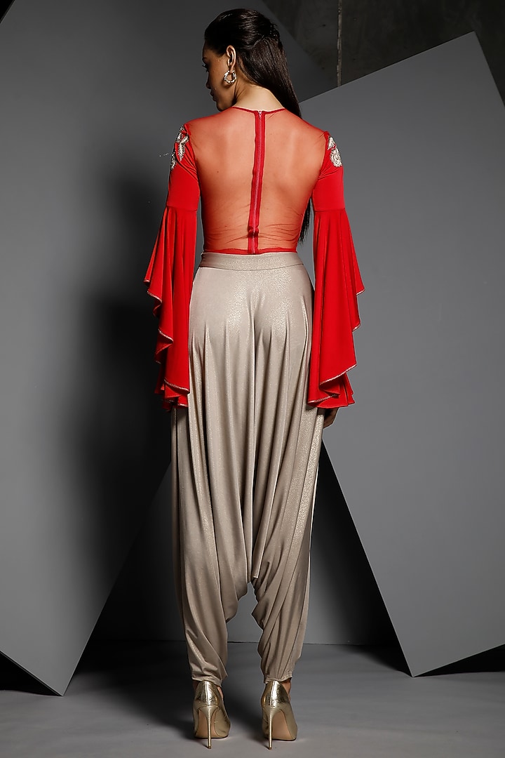 Red Machine Embroidered Crop Top by Namrata Joshipura at Pernia's Pop Up Shop