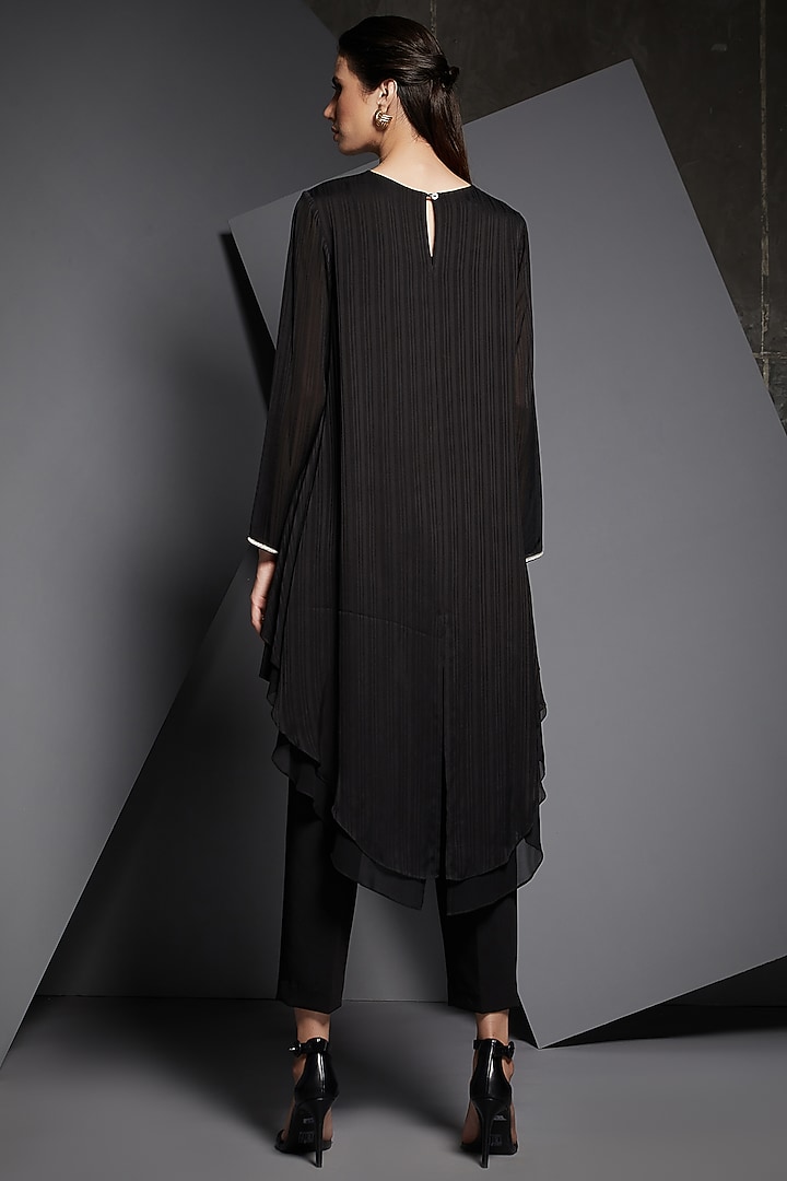 Black Embroidered & Striped Tunic by Namrata Joshipura at Pernia's Pop Up Shop