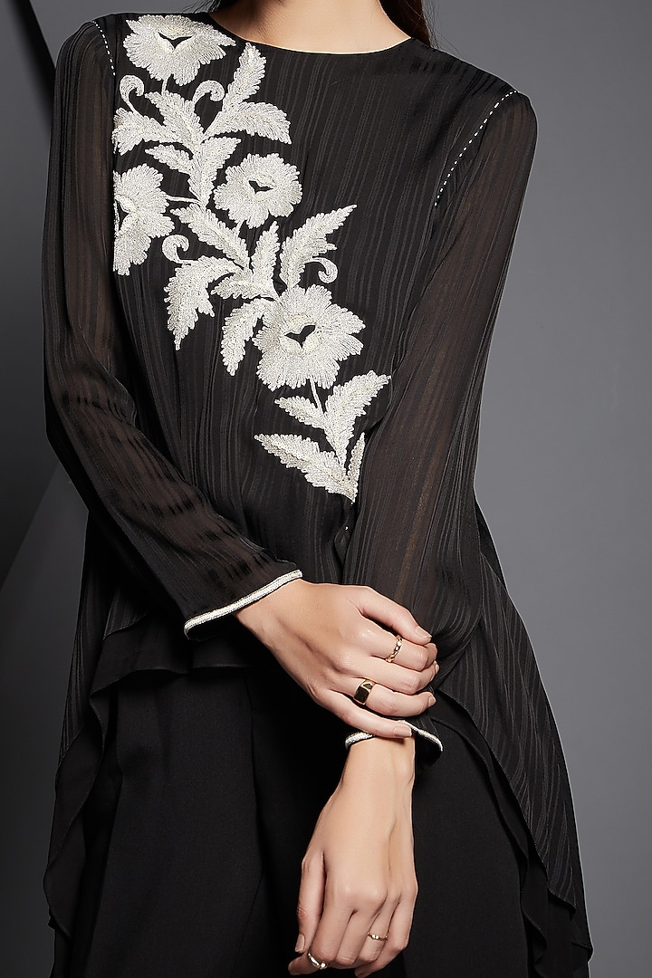 Black Embroidered & Striped Tunic by Namrata Joshipura at Pernia's Pop Up Shop