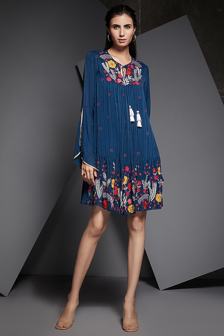Midnight Blue Embroidered Vacation Dress by Namrata Joshipura at Pernia's Pop Up Shop