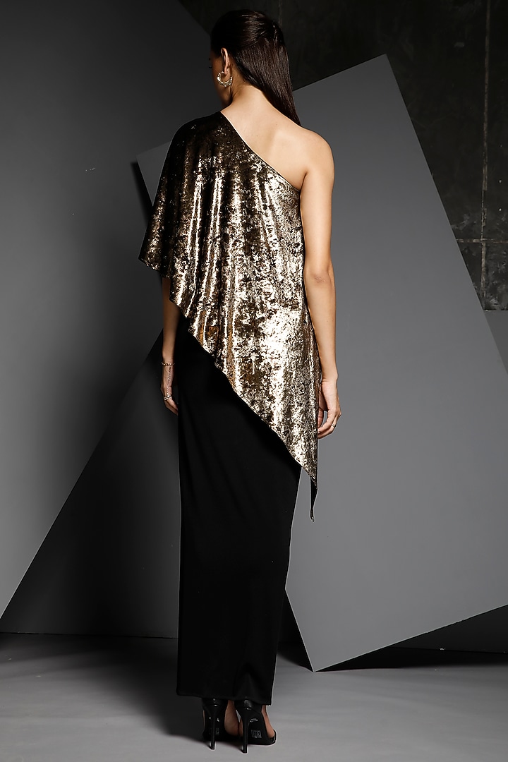 Gold & Black One Shoulder Gown by Namrata Joshipura at Pernia's Pop Up Shop