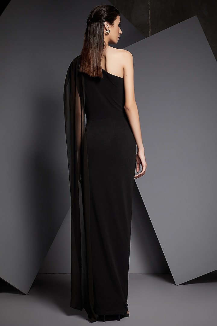 Midnight Blue & Black Draped Gown by Namrata Joshipura at Pernia's Pop Up Shop