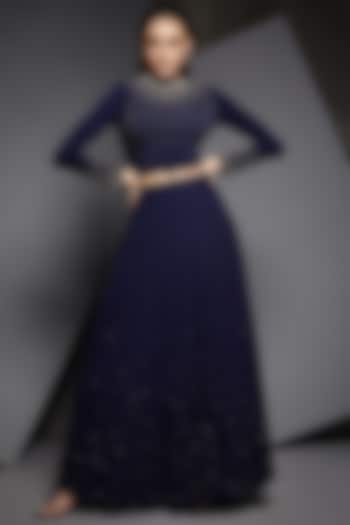 Navy Blue Embroidered Skirt With Blouse by Namrata Joshipura at Pernia's Pop Up Shop