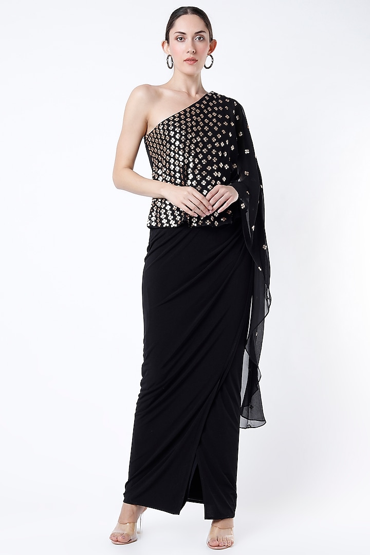Black Geometric Hand Embellished Dress by Namrata Joshipura