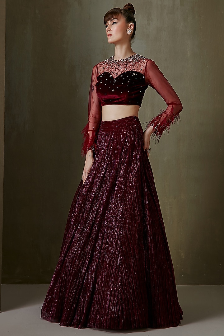 Wine Embellished Skirt Set by Namrata Joshipura at Pernia's Pop Up Shop