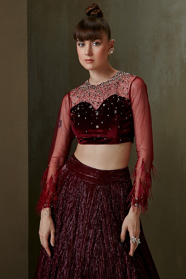 Wine Embellished Skirt Set by Namrata Joshipura at Pernia's Pop Up Shop