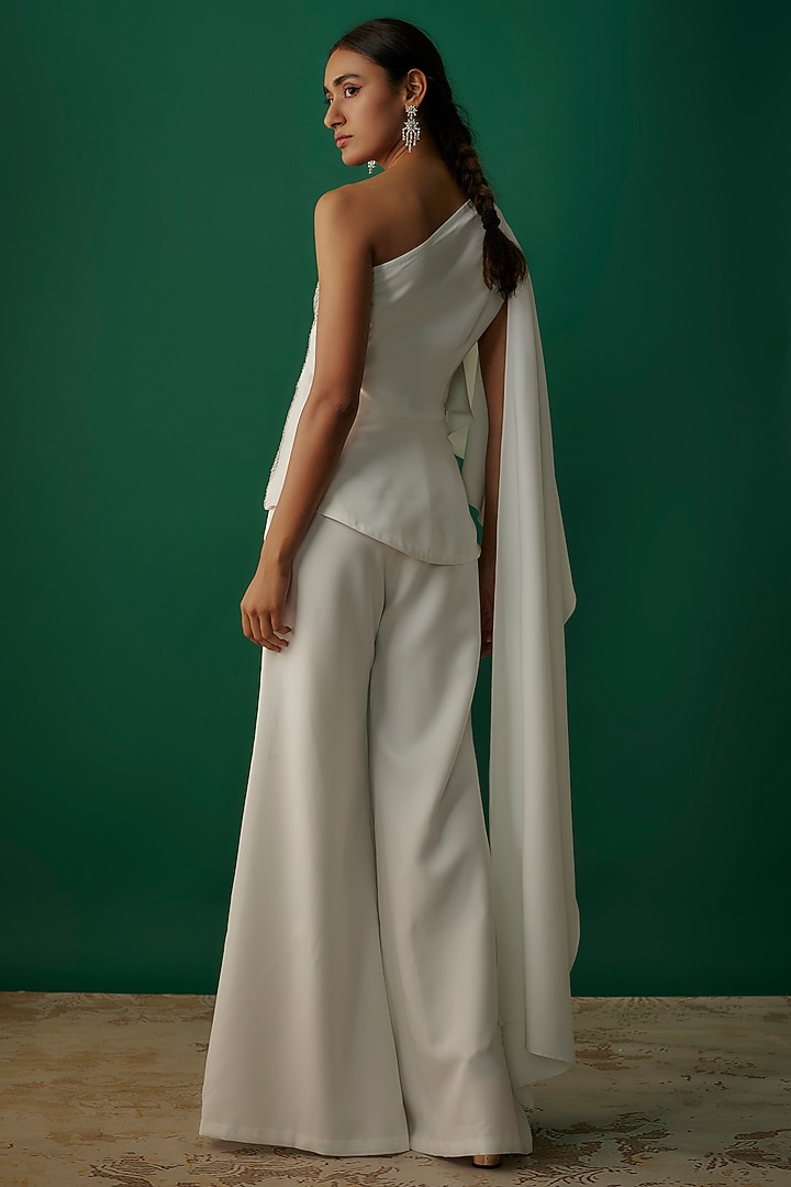 White Textured Crepe Pant Set by Namrata Joshipura at Pernia's Pop Up Shop