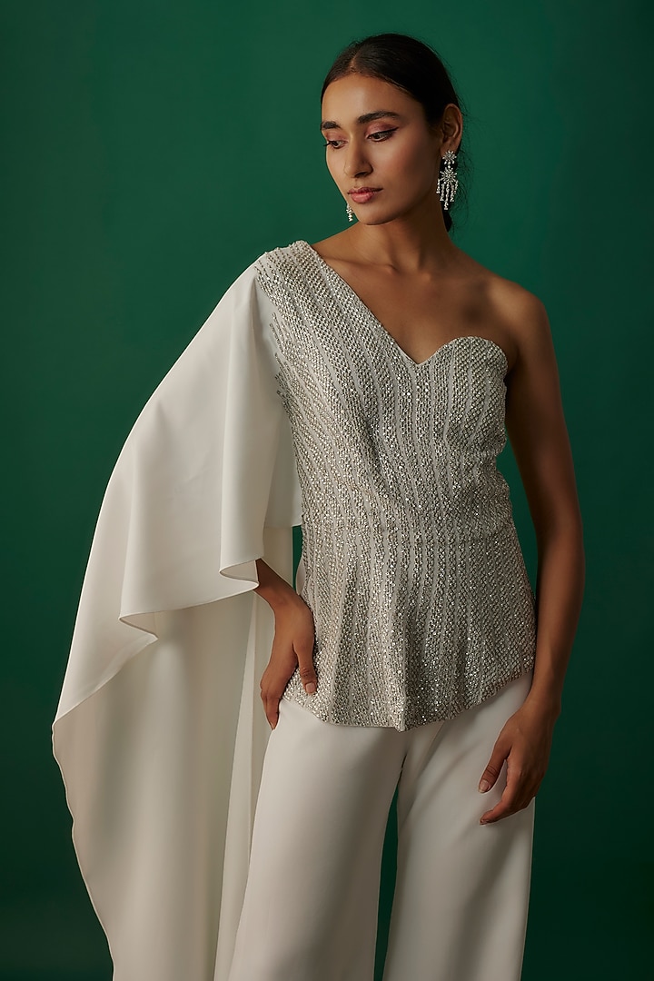 White Textured Crepe Pant Set by Namrata Joshipura at Pernia's Pop Up Shop