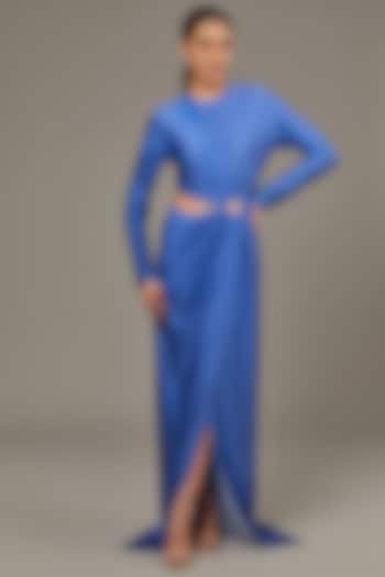 Blue Sheen Lycra Gown by Namrata Joshipura