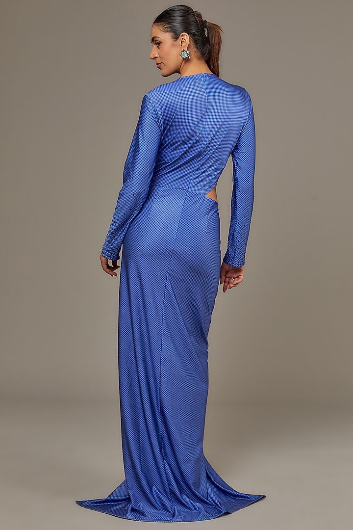 Blue Sheen Lycra Engagement Gown by Namrata Joshipura at Pernia's Pop Up Shop