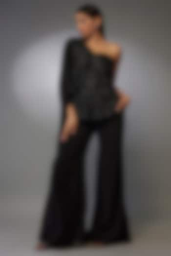 Black Textured Crepe Pant Set by Namrata Joshipura at Pernia's Pop Up Shop