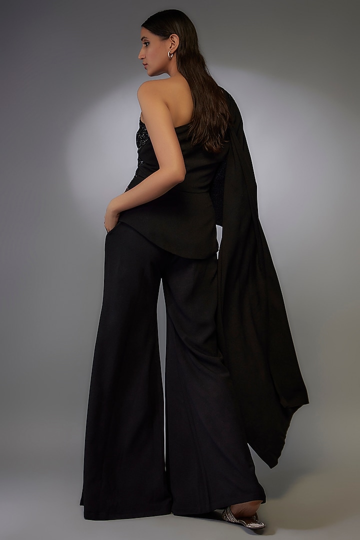 Black Textured Crepe Pant Set by Namrata Joshipura at Pernia's Pop Up Shop