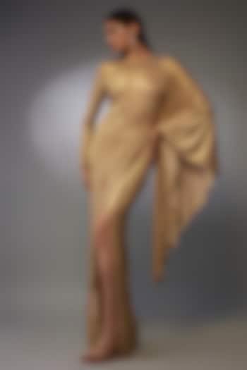 Gold Foil Crepe Shimmer Maxi Dress by Namrata Joshipura