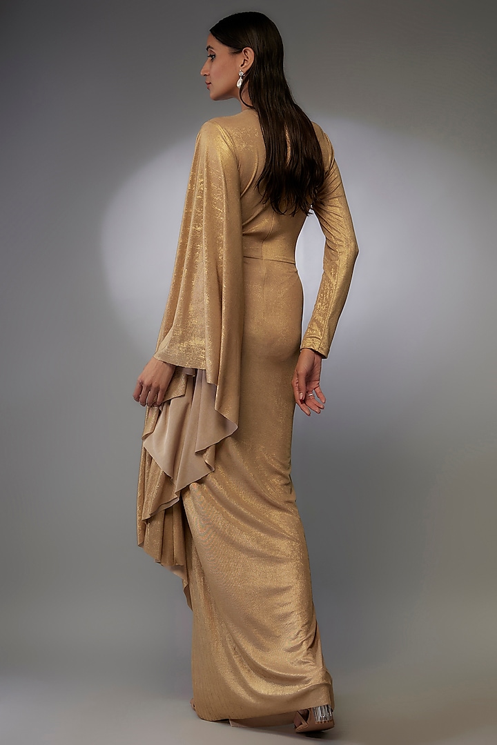 Gold Foil Crepe Shimmer Maxi Cocktail Dress by Namrata Joshipura at Pernia's Pop Up Shop