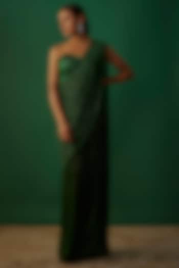Emerald Green Shimmer Crepe Saree Set by Namrata Joshipura