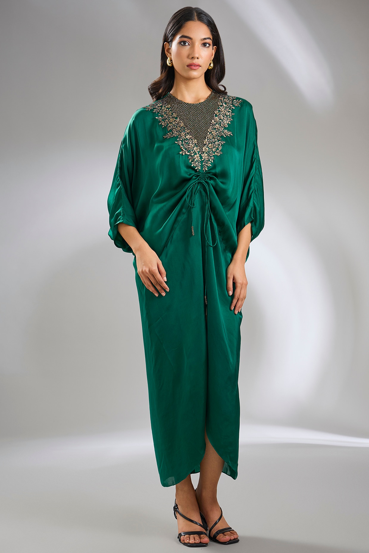 Hunter Green Satin Dress by Namrata Joshipura at Pernia's Pop Up Shop 2024