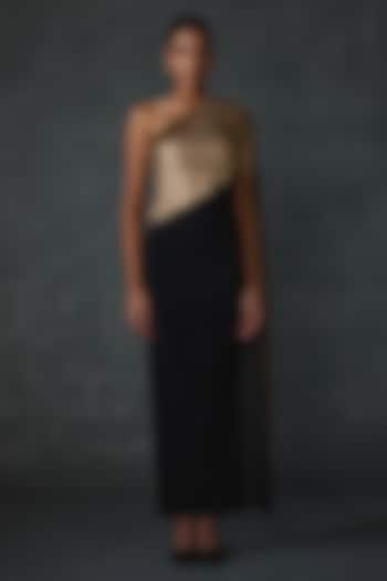 Black Jersey Stripe Hand Embellished Off-Shoulder Engagement Gown by Namrata Joshipura at Pernia's Pop Up Shop