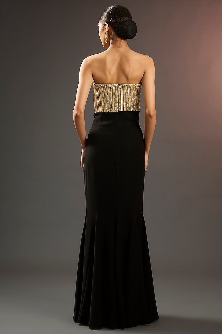 Black & Golden Heavy Satin Hand Embellished Wedding Gown by Namrata Joshipura at Pernia's Pop Up Shop