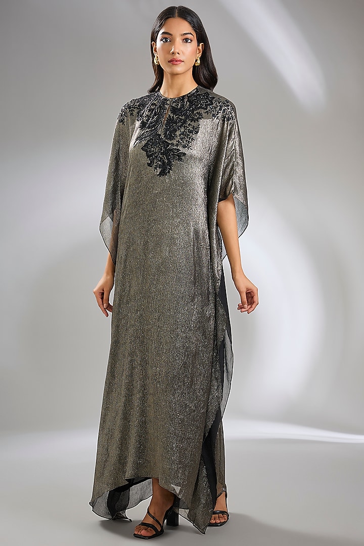 Black Shimmer Chiffon Kaftan by Namrata Joshipura at Pernia's Pop Up Shop