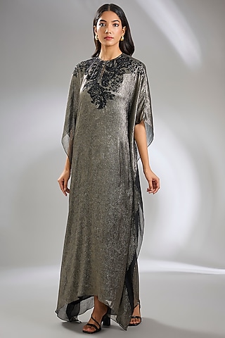 Black Shimmer Chiffon Kaftan by Namrata Joshipura