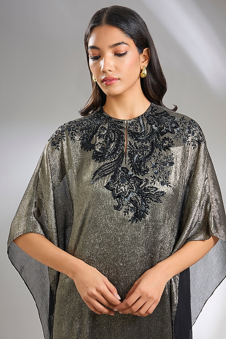Black Shimmer Chiffon Kaftan by Namrata Joshipura at Pernia's Pop Up Shop