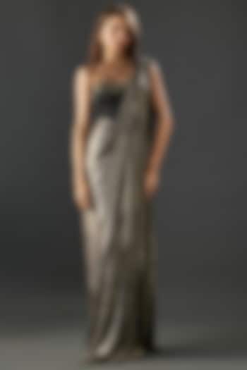 Antique Gold Jersey Foil Wedding Saree Set by Namrata Joshipura at Pernia's Pop Up Shop