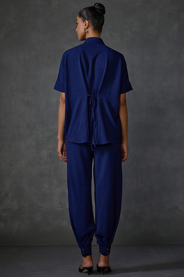 Blueberry-Colored Textured Crepe Hand Embellished Top by Namrata Joshipura at Pernia's Pop Up Shop
