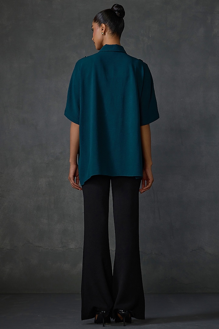 Hunter Green Crepe Textured Crepe Hand Embellished Top by Namrata Joshipura at Pernia's Pop Up Shop