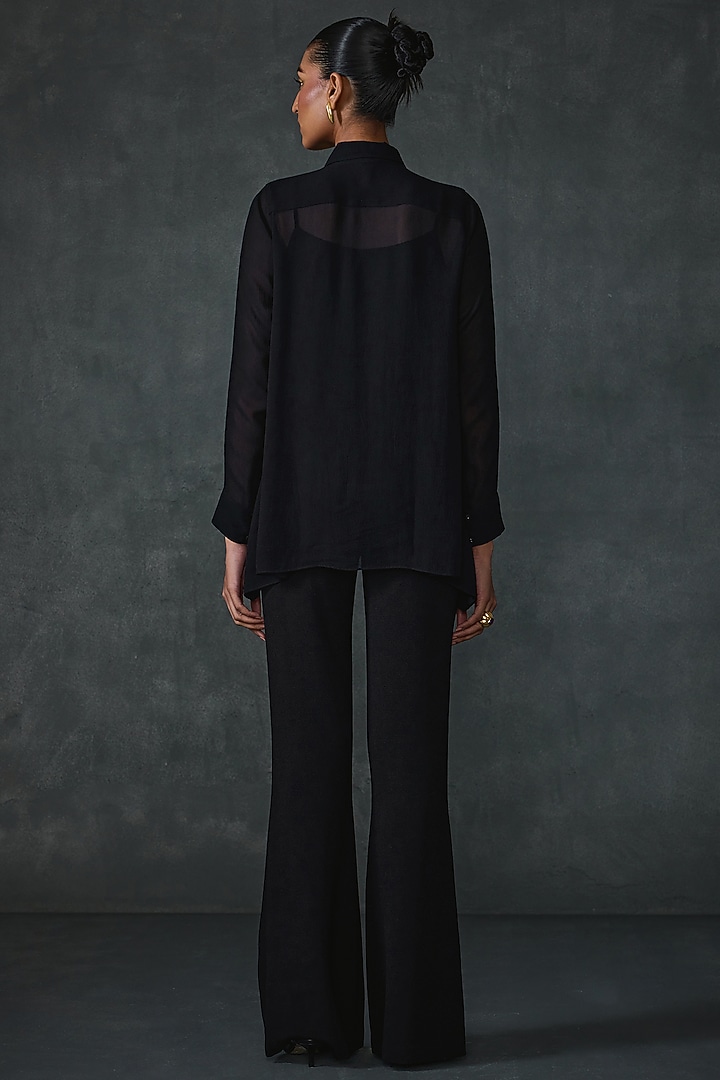 Black Georgette Hand Embellished Shirt by Namrata Joshipura at Pernia's Pop Up Shop