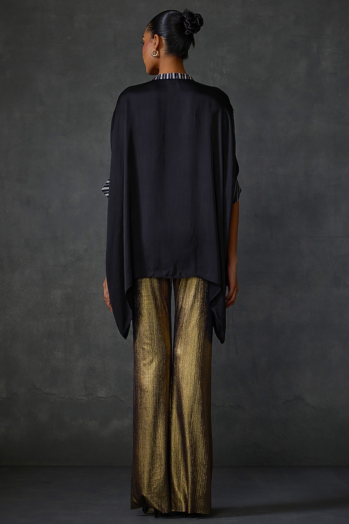 Black Satin Floral Embellished Handkerchief Tunic by Namrata Joshipura at Pernia's Pop Up Shop