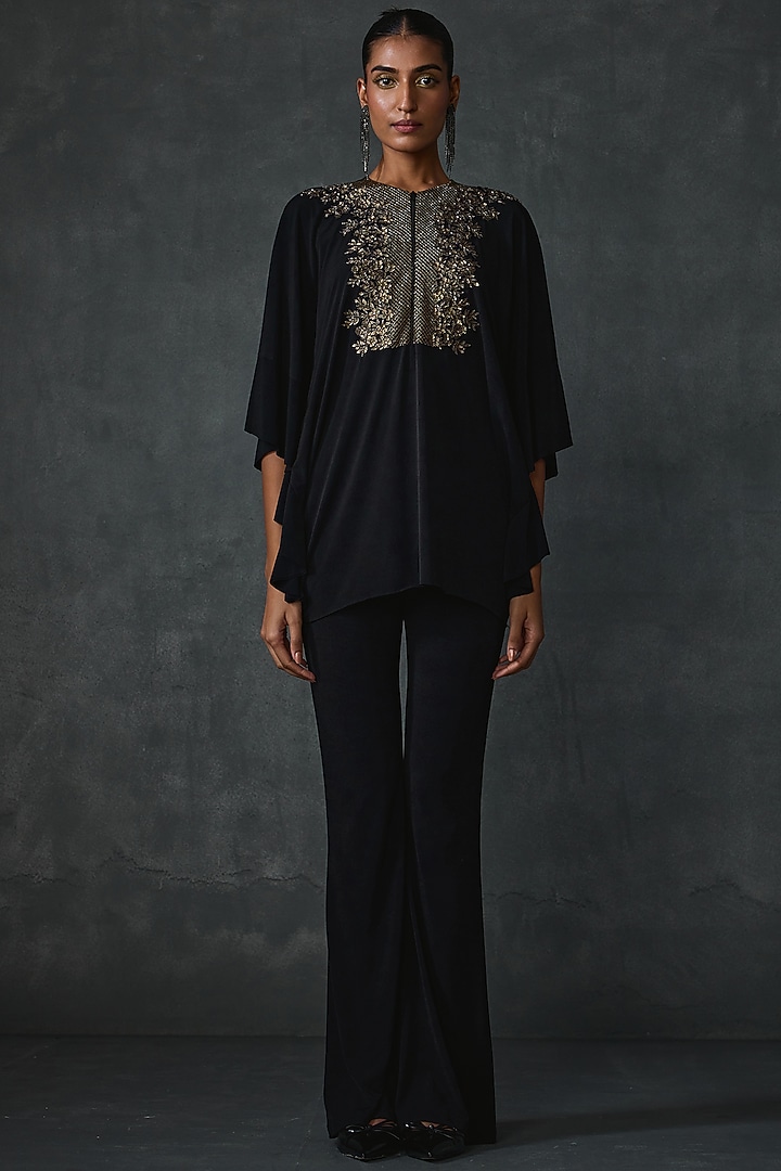 Black Georgette Hand Embellished Tunic by Namrata Joshipura at Pernia's Pop Up Shop
