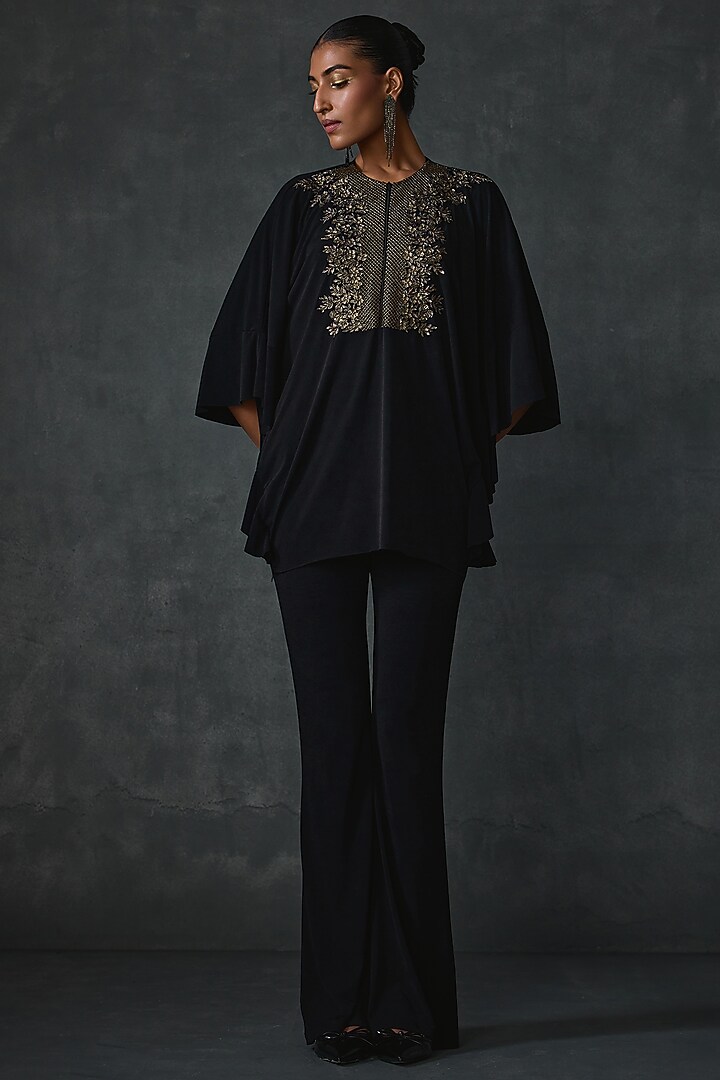 Black Georgette Hand Embellished Tunic by Namrata Joshipura at Pernia's Pop Up Shop