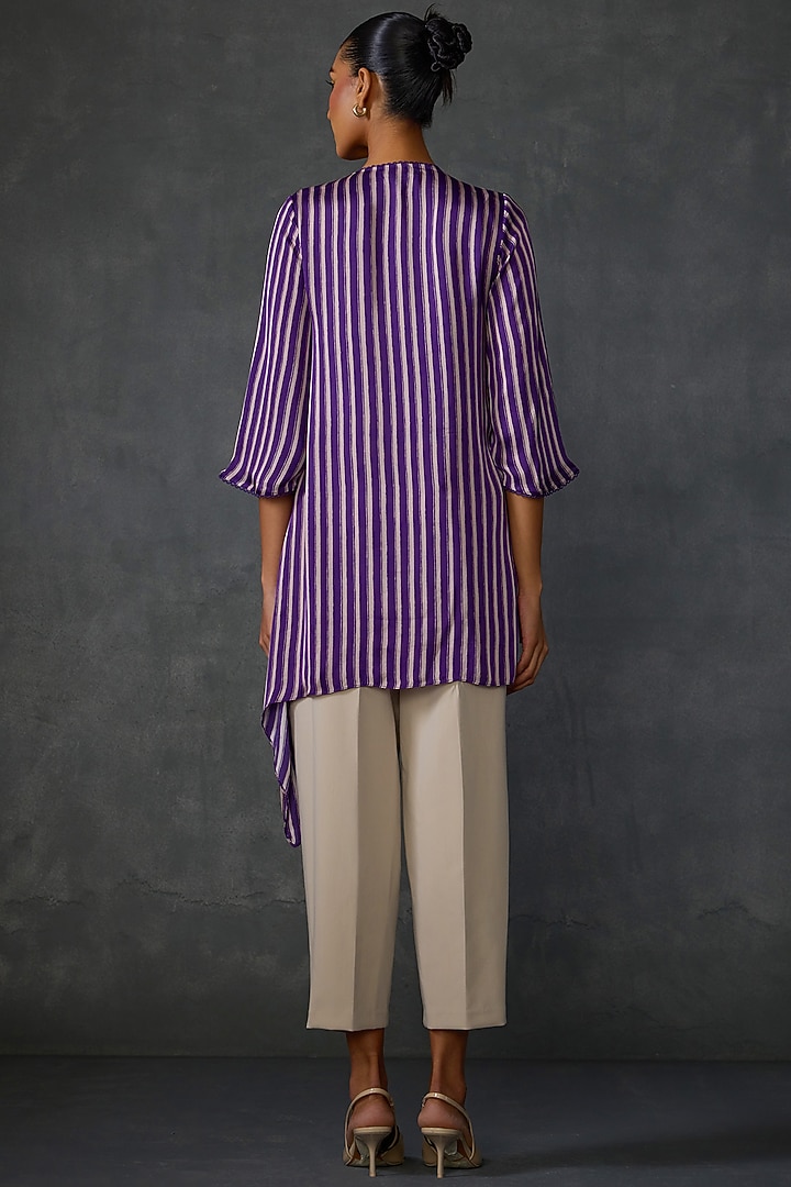 Purple Satin Floral Embellished Asymmetric Tunic by Namrata Joshipura at Pernia's Pop Up Shop