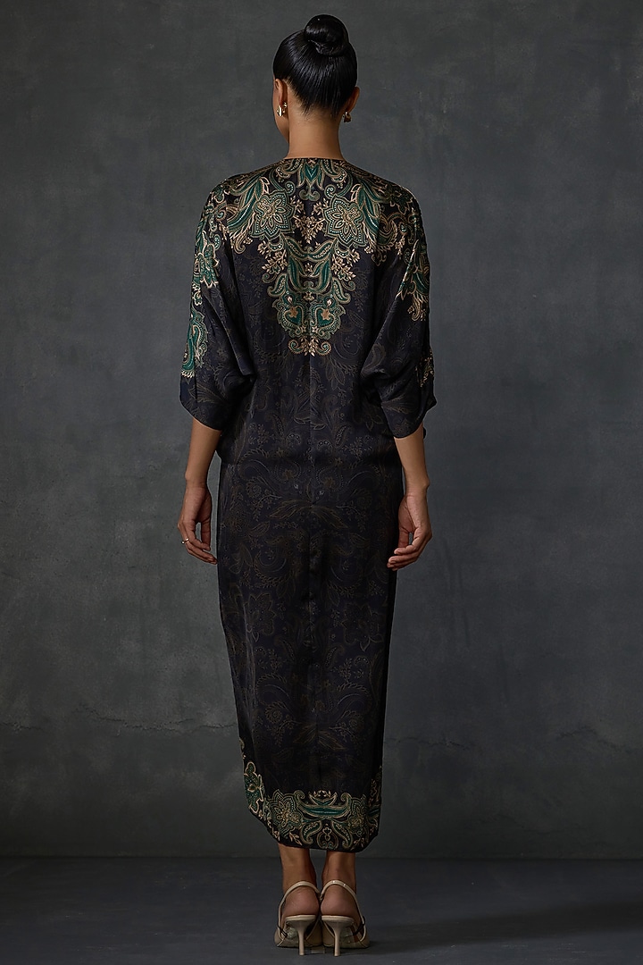 Black Satin Paisley Hand Embellished Cocktail Dress by Namrata Joshipura at Pernia's Pop Up Shop
