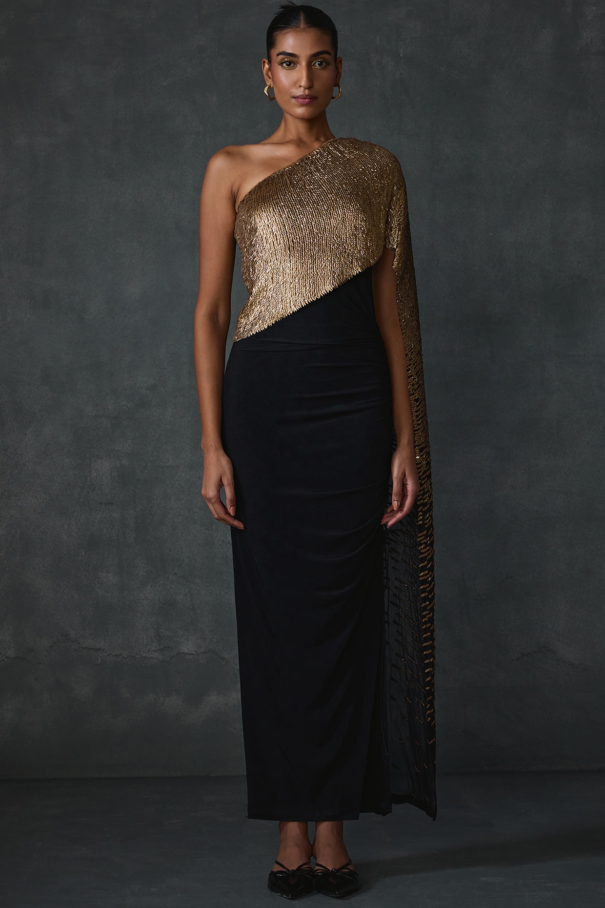 Black embellished one shoulder dress