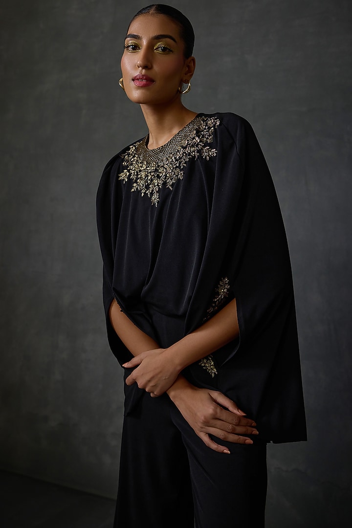 Black Jersey Hand & Machine Embellished Jumpsuit by Namrata Joshipura at Pernia's Pop Up Shop