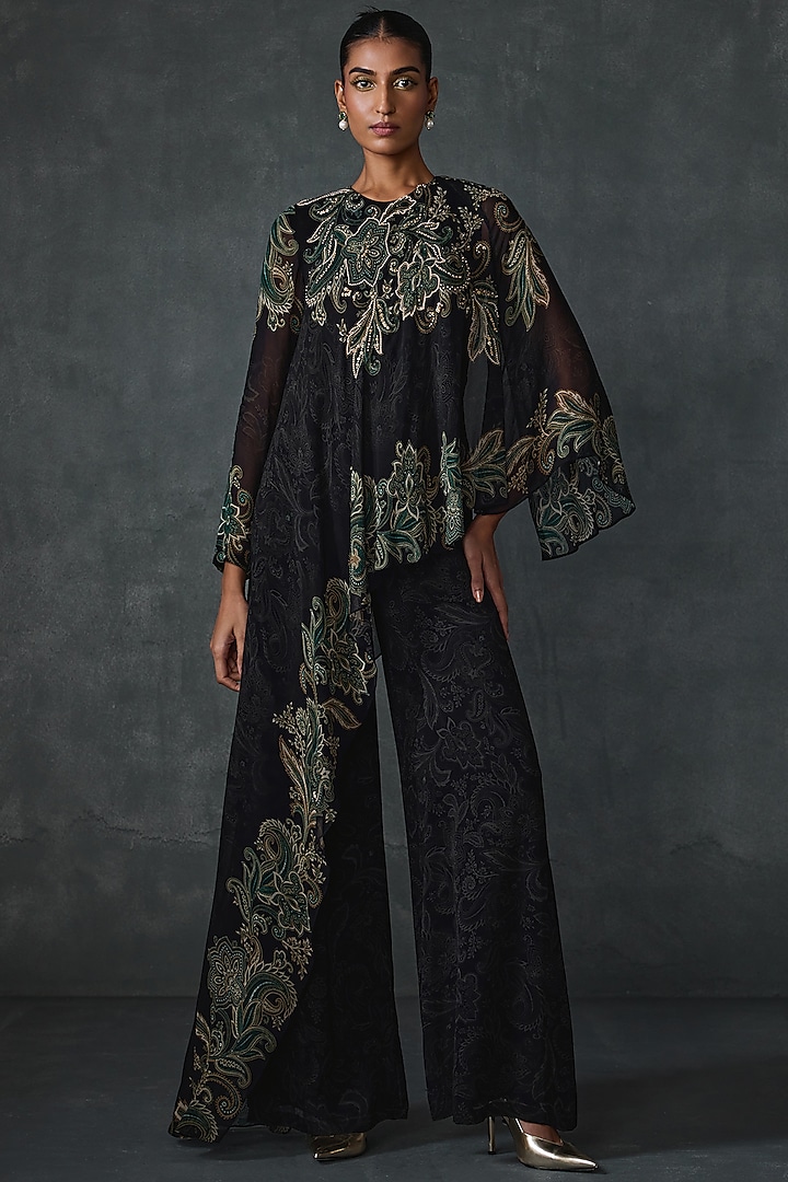 Black Georgette Paisley Hand Embellished Jumpsuit by Namrata Joshipura at Pernia's Pop Up Shop