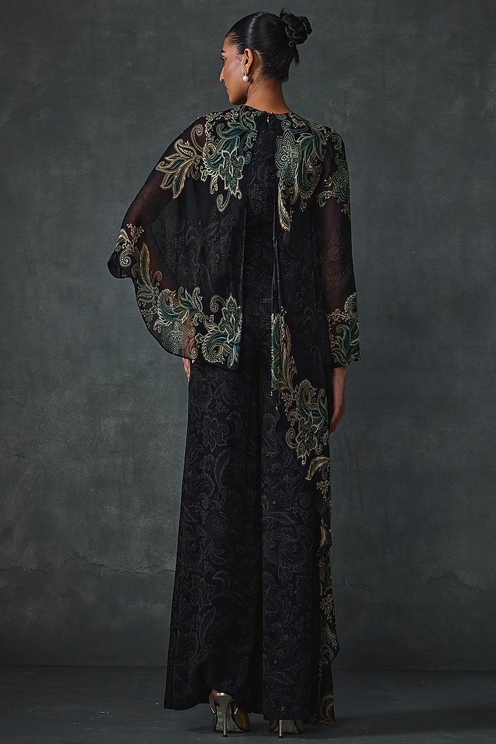 Black Georgette Paisley Hand Embellished Jumpsuit by Namrata Joshipura at Pernia's Pop Up Shop