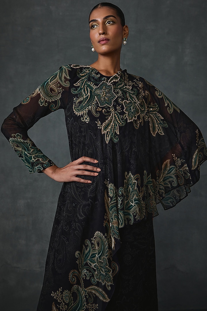 Black Georgette Paisley Hand Embellished Jumpsuit by Namrata Joshipura at Pernia's Pop Up Shop