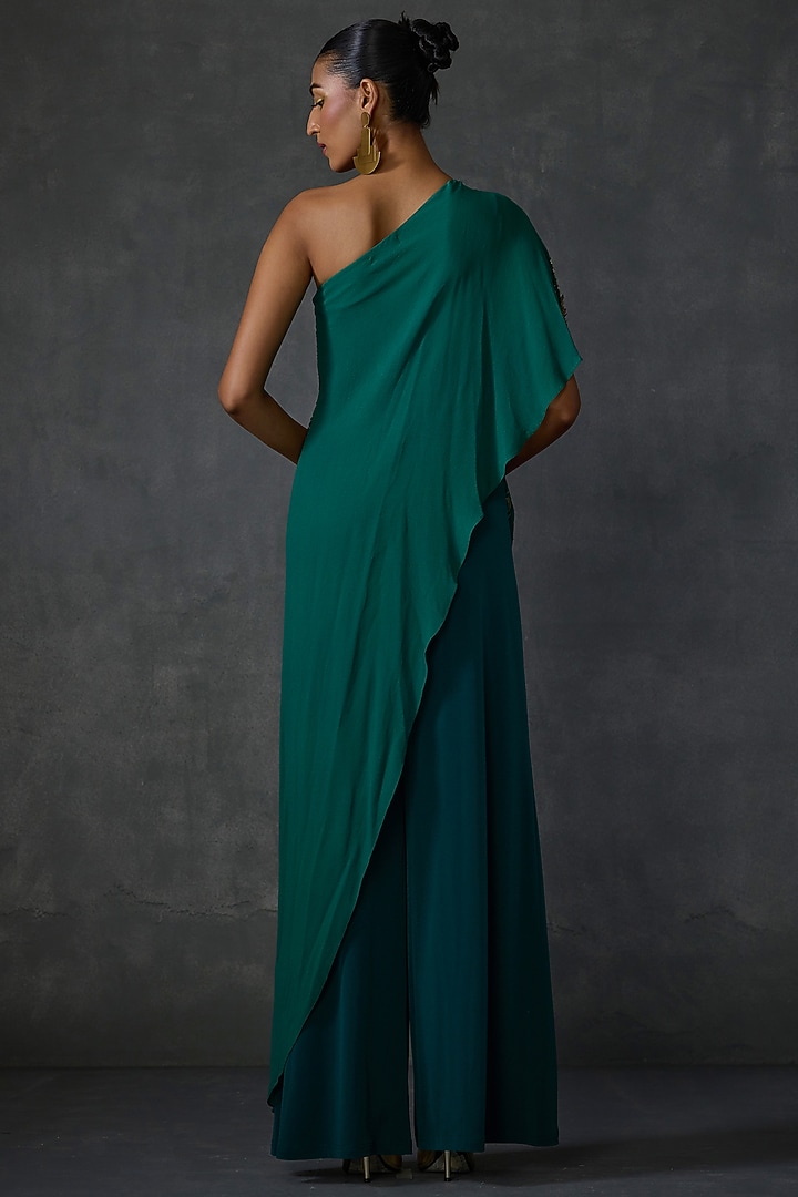 Green Jersey Hand & Machine Embellished Jumpsuit by Namrata Joshipura at Pernia's Pop Up Shop