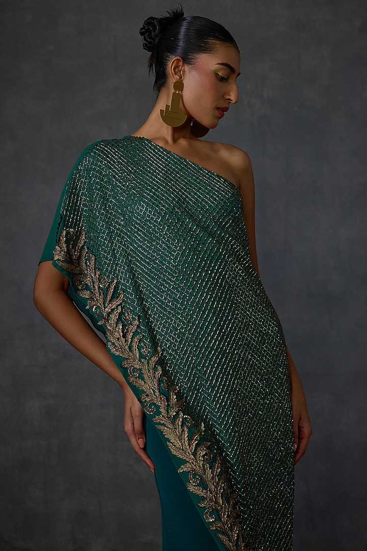 Green Jersey Hand & Machine Embellished Jumpsuit by Namrata Joshipura at Pernia's Pop Up Shop