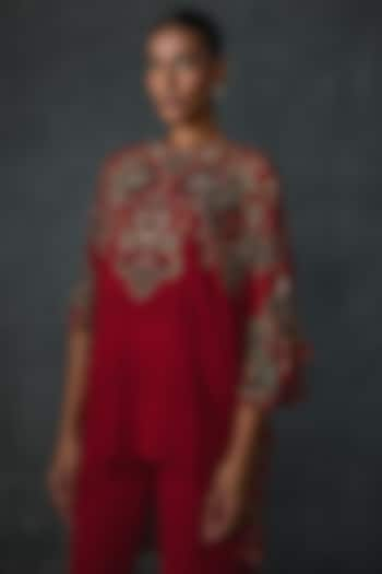 Cherry Red Georgette Paisley Printed Tunic by Namrata Joshipura at Pernia's Pop Up Shop