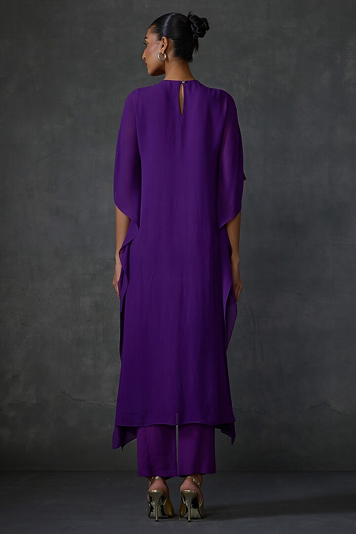 Purple Georgette Paisley Hand Embellished Kaftan Set by Namrata Joshipura at Pernia's Pop Up Shop