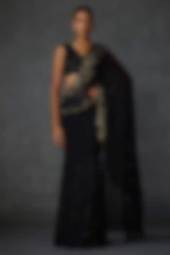 Black Jersey Fern Hand Embellished Draped Saree Set by Namrata Joshipura at Pernia's Pop Up Shop