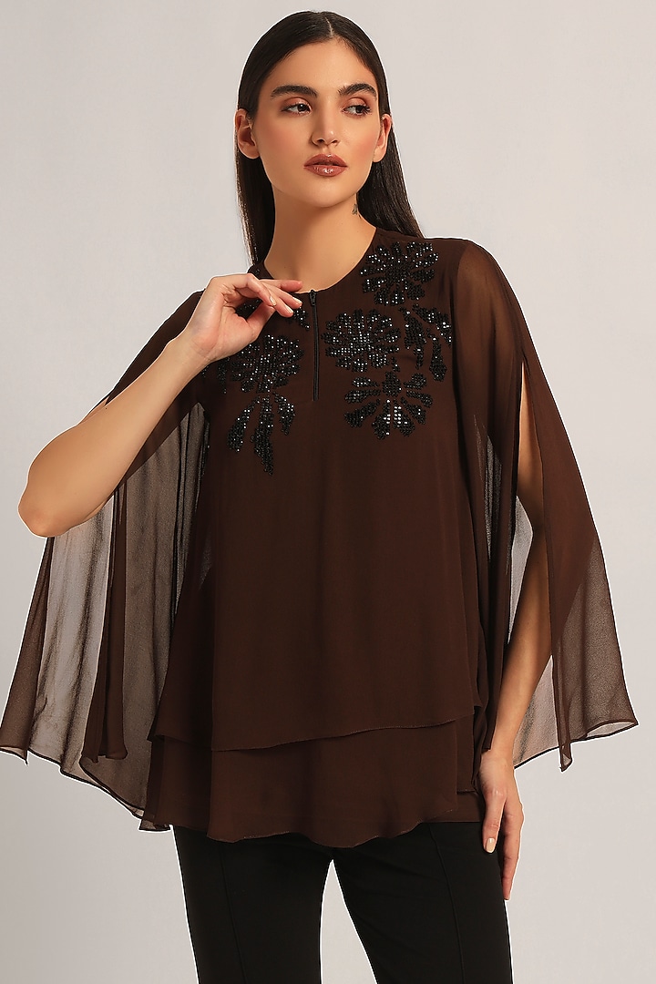 Brown Viscose Layered Top by Namrata Joshipura at Pernia's Pop Up Shop