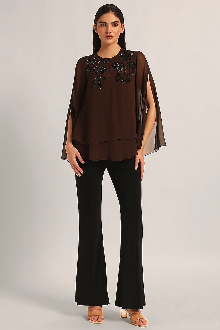 Brown Viscose Layered Top by Namrata Joshipura at Pernia's Pop Up Shop