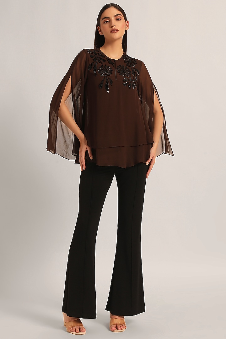 Brown Viscose Layered Top by Namrata Joshipura at Pernia's Pop Up Shop