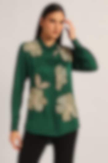Green Modal Linen Floral Shirt by Namrata Joshipura at Pernia's Pop Up Shop